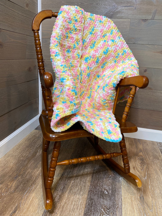 Handmade Soft Plush Baby Blanket - Yellow, Pink, White, & Blue