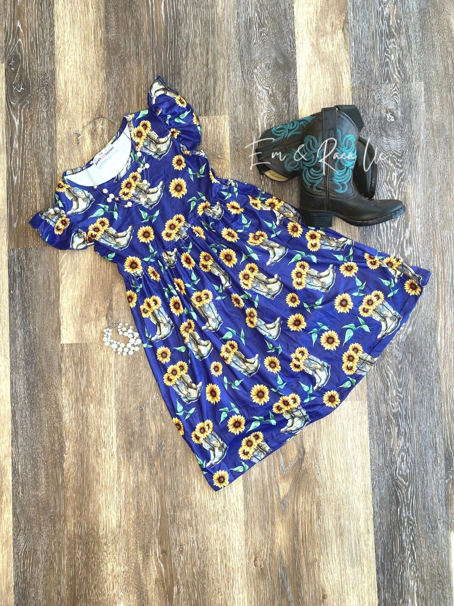 Silky Soft Comfy Boot and Sunflower Dress Girls Size 3