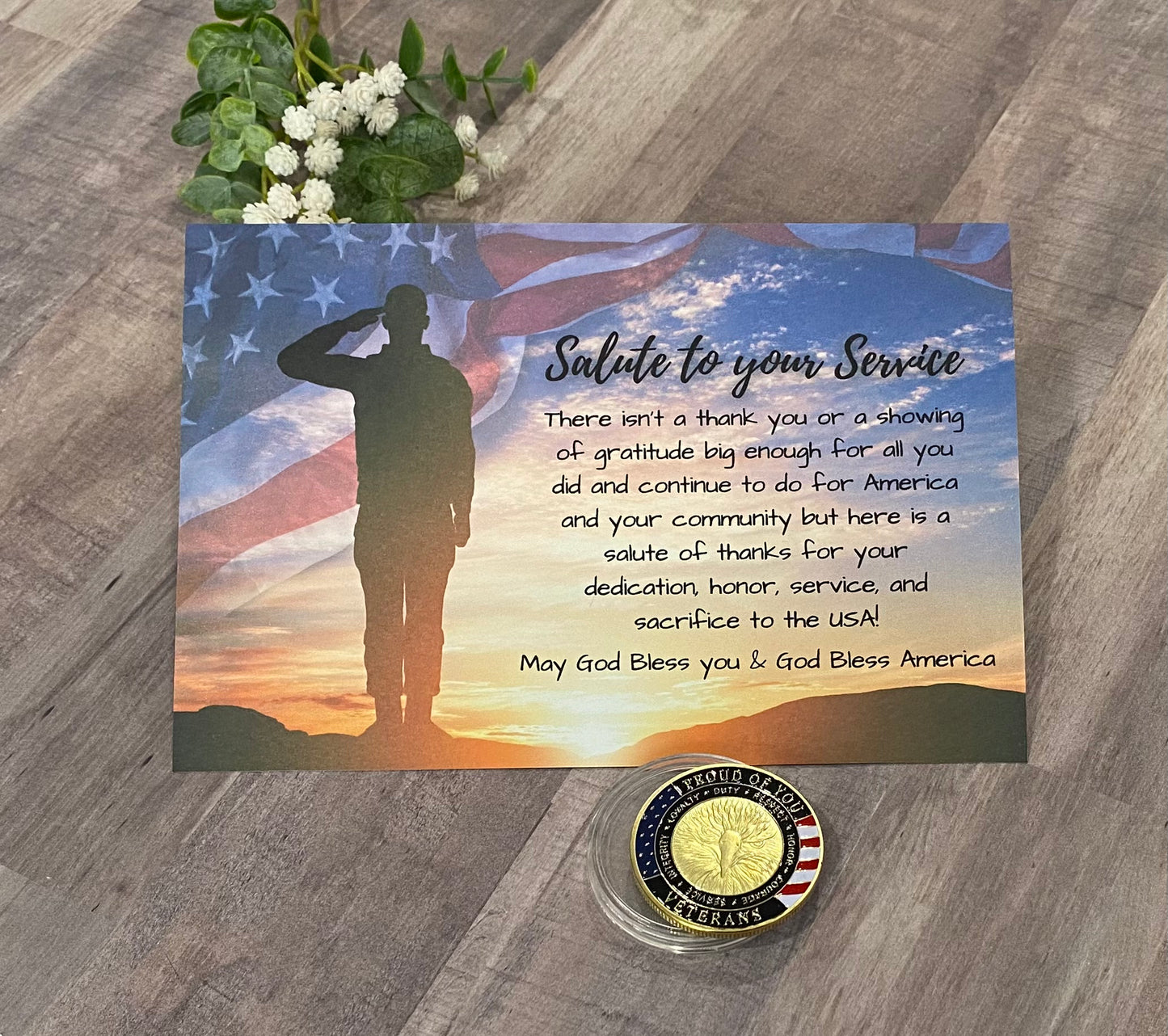 Salute to your Service - Military Thank You Note and Challenge Coin for Veterans
