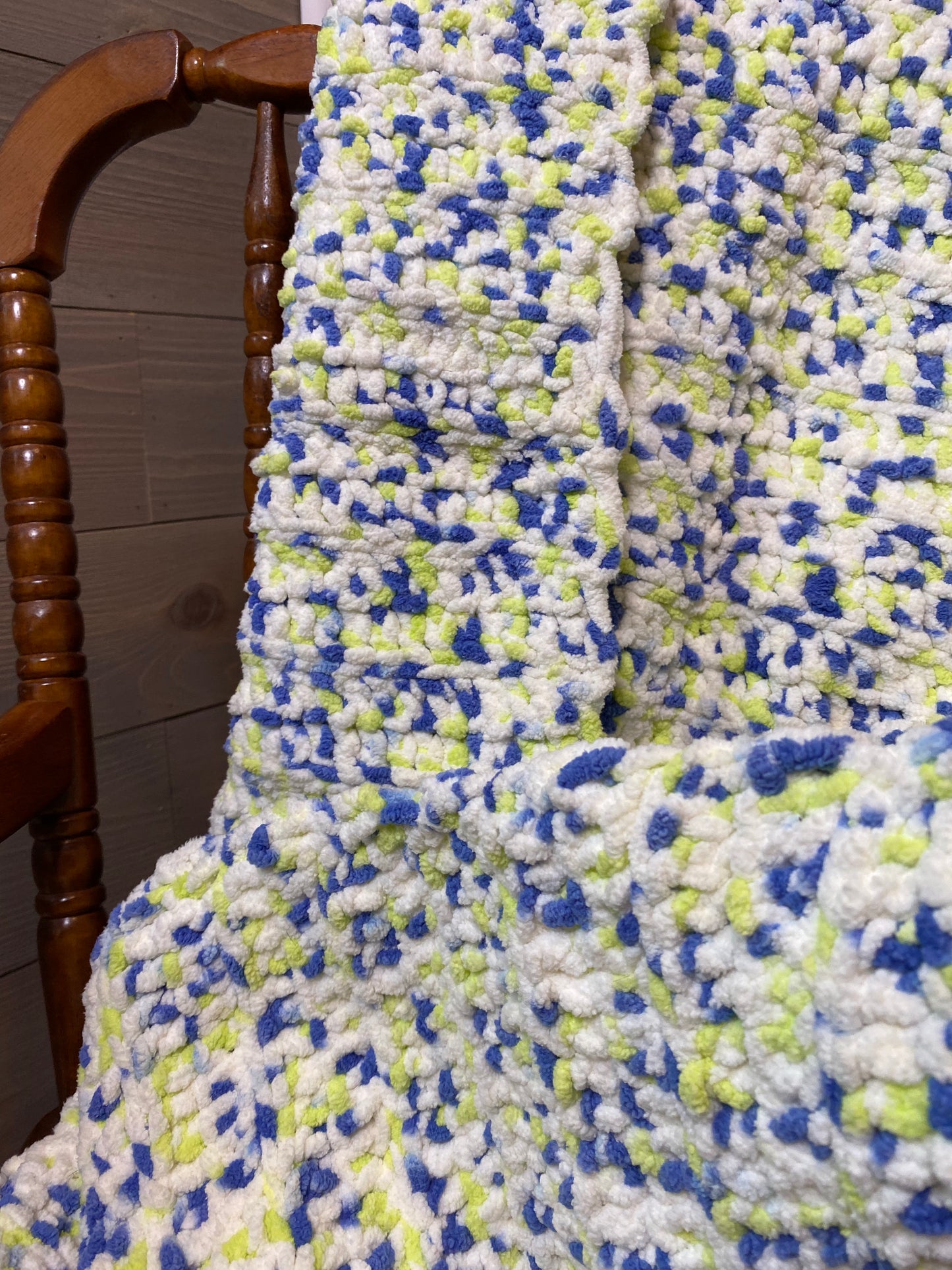 Handmade Soft Plush Baby Blanket - Neon Yellow, Blue, & White