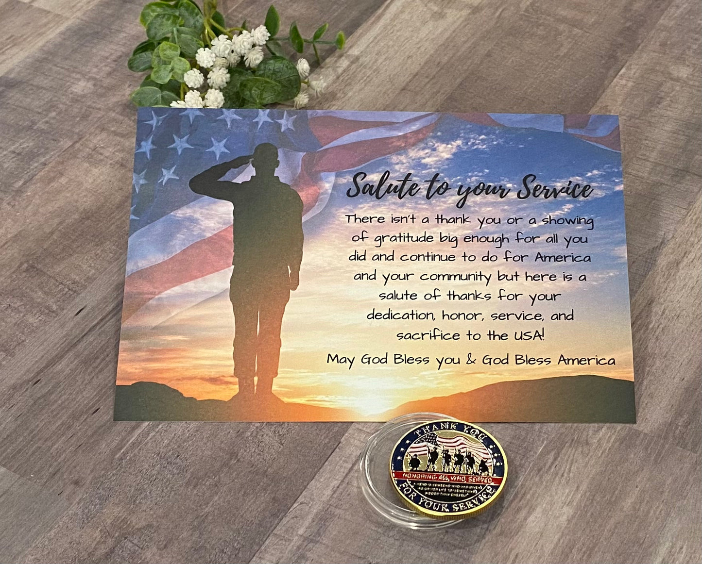Salute to your Service - Military Thank You Note and Challenge Coin for Veterans
