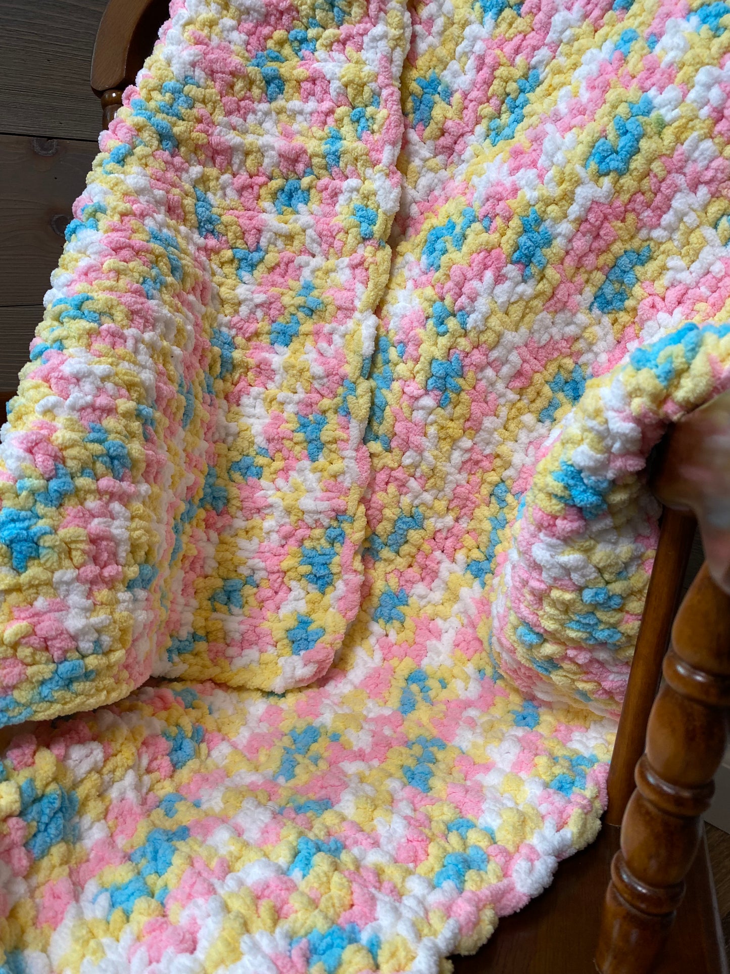 Handmade Soft Plush Baby Blanket - Yellow, Pink, White, & Blue